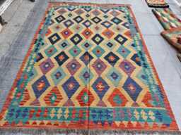 Colorful Kilim Rug 9.5x6.5 Afghan Tribal Wool Rug - thumbnail 1