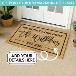 Personalized Coir Doormat - Custom Outdoor Welcome Mat Family Name Front Door Rug Established Date Housewarming Gift