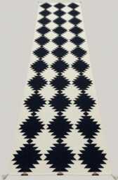 Handmade Black & Beige Wool Kilim Rug Diamond Boho Floor Decor - thumbnail 1