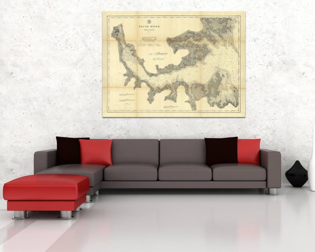 Antique Neuse River Map Print North Carolina Art On Canvas Or Paper - image 1