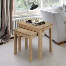 Nest Of Tables Solid Pine Wood Waxed Oak Finish Side Coffee Set - thumbnail 4
