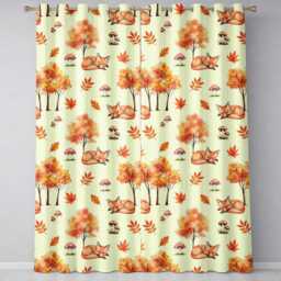 Cute Autumn Fox Leaves Mushrooms Watercolor Seamless Pattern Readymade Eyelet Ring Top Thermal 100% Blackout Curtains - thumbnail 2