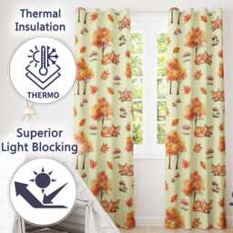 Cute Autumn Fox Leaves Mushrooms Watercolor Seamless Pattern Readymade Eyelet Ring Top Thermal 100% Blackout Curtains - thumbnail 3