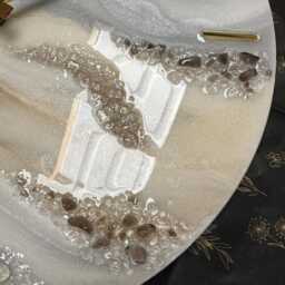 Handmade Epoxy Resin Clock Beige, Grey, & Natural Stones - thumbnail 3
