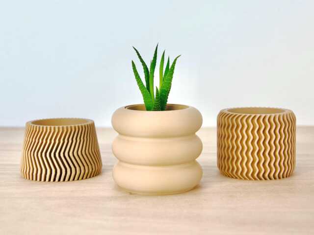 Set Of 3 Modern Plant Pots - Aesthetic Lightweight Succulent Planters Cute Minimalist Beige Patterned Indoor Cactus - image 1