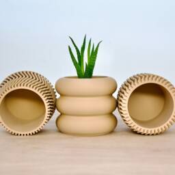 Set Of 3 Modern Plant Pots - Aesthetic Lightweight Succulent Planters Cute Minimalist Beige Patterned Indoor Cactus - thumbnail 2