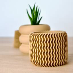Set Of 3 Modern Plant Pots - Aesthetic Lightweight Succulent Planters Cute Minimalist Beige Patterned Indoor Cactus - thumbnail 3