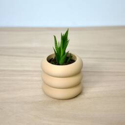 Set Of 3 Modern Plant Pots - Aesthetic Lightweight Succulent Planters Cute Minimalist Beige Patterned Indoor Cactus - thumbnail 4