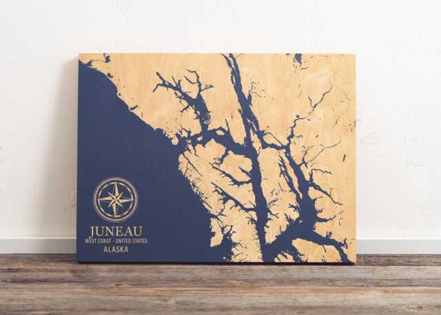 Juneau, Alaska Map - Engraved Wood Coastal Art Sign, Beach House Decor Wall Hanging, Nautical Life Print, Unique Personalized Family Gift - image 1
