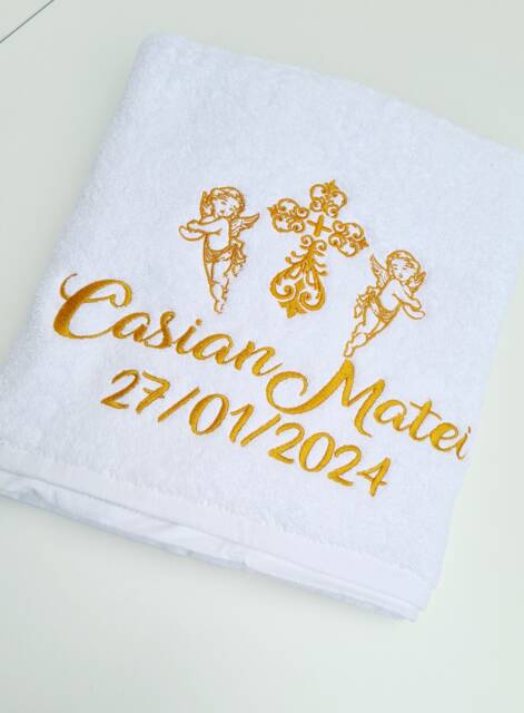 Personalized Christening Towel, Custom Embroidered Cherubs, Cross, Baptism Keepsake, Religious Ceremony Gift, Baby Dedication - image 1