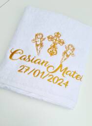 Personalized Christening Towel, Custom Embroidered Cherubs, Cross, Baptism Keepsake, Religious Ceremony Gift, Baby Dedication - thumbnail 1