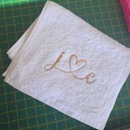 Personalised Embroidered Hand Towel With Heart, His & Hers Bathroom Wedding Anniversary Gift - thumbnail 4