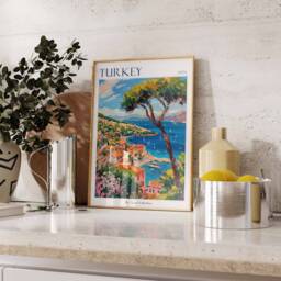 Turkey Travel Poster Coastal Village Art Print - thumbnail 2