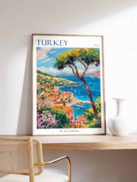 Turkey Travel Poster Coastal Village Art Print - thumbnail 1