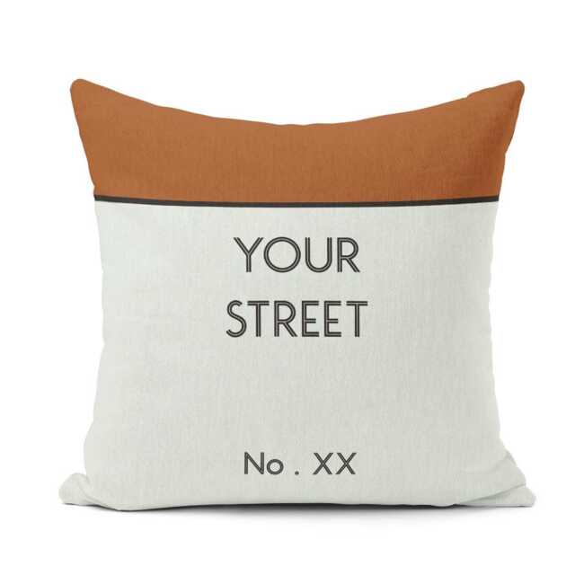 Property Board Style Personalised Cushion Custom Door Number Street Name & Background Colour Fun Home Decor Gift For Housewarming - image 1