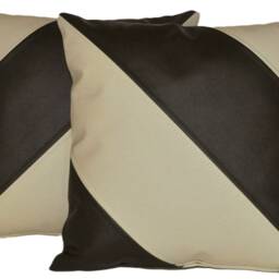 2 Brown & Cream Dual Stripe Faux Leather Cushion Covers 40cm 46cm - thumbnail 2