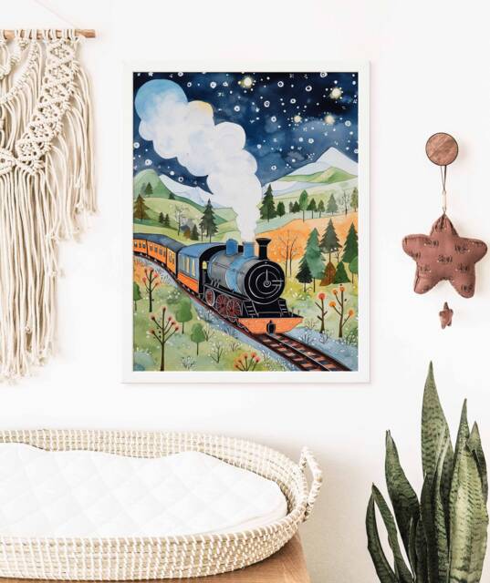 Train Print, Wall Art, Steam Poster, Boys Room Kids Decor, Playroom Decor - image 1