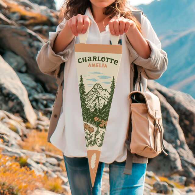 Custom Name Sign Felt Mountain Pennant - Personalized Boho Vintage Style Nature Banner Flag, Kids & Nursery Wall Art, Boys Girls Decor Gift - image 1