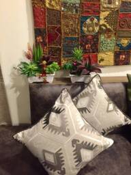Moroccan Pattern, Shades Of Gray & Black, Cotton Embroidered, Modern Design, Pillow Covers, Cushion Decorative Pillows 16x16 - thumbnail 1