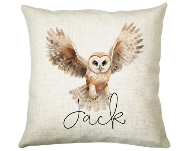 Personalised Owl Cushion Gift Printed Name Design - Throw Pillow For Him Her Wild Birds Of Prey Lover Idea Smc011 - image 1