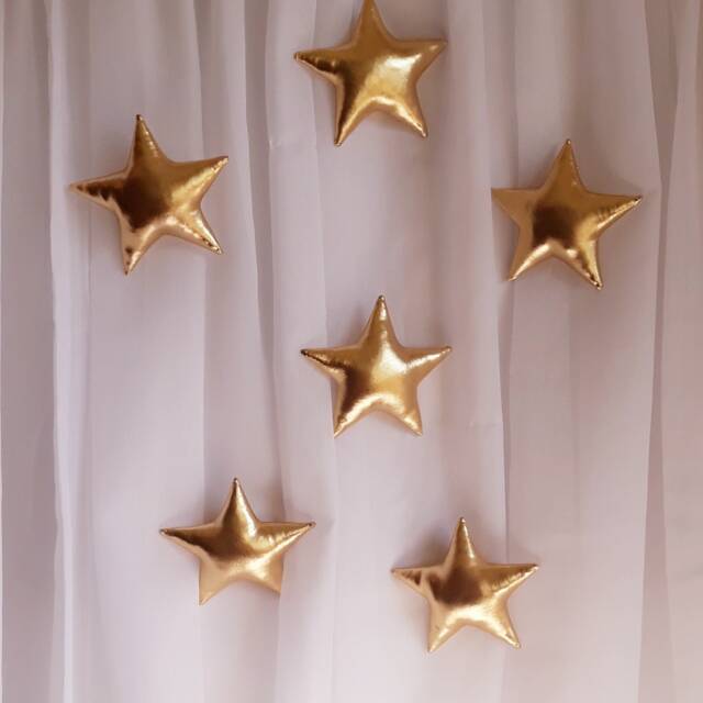 7 Gold Star Wall Hanging, Nursery Decor, Baby Shower, Sky Nursery Wall Decor, Fabric Gold Stars, Stimulating Stars