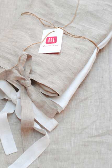 Linen Pillowcase With Ties White & Oatmeal, Pure Bedding - image 1