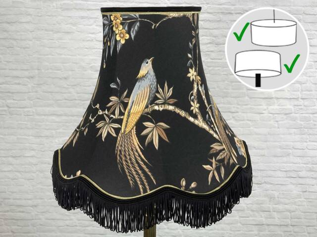 Black & Gold Traditional Lampshade, Retro Vintage Ceiling Table Bird Pattern Light Shade - image 1