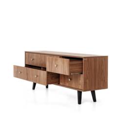 "Mid Century Sideboard, Tv Cabinet, Stand Walnut Veneer 6 Drawers ""Crown"