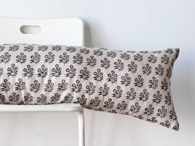 Floral Block Print Lumbar Pillow Cover Boho Farmhouse Decor - 14 X 48 - image 1