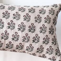 Floral Block Print Lumbar Pillow Cover Boho Farmhouse Decor - 14 X 48 - thumbnail 2