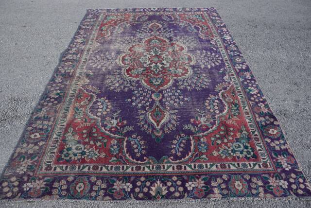 5.9x9.2 Ft Large Rug, Turkish Oushak Rugs, Rugs For Dining Room, Aztec Bedroom Purple Floor Vintage Bohemian Living Room - image 1