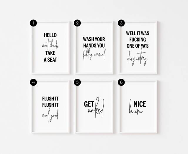 Bathroom Print - Prints Minimalist Wall Art Decor Funny Poster En-Suite Hanging Hello Sweet Cheeks - image 1
