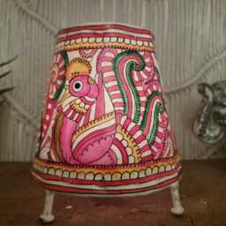 Hand Painted Leather Peacock Lampshade Boho Table Or Floor Lamp - thumbnail 3