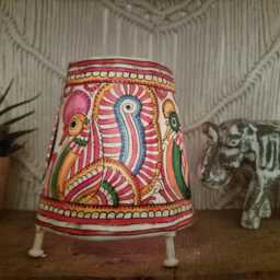Hand Painted Leather Peacock Lampshade Boho Table Or Floor Lamp - thumbnail 4