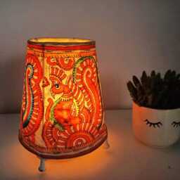 Hand Painted Leather Peacock Lampshade Boho Table Or Floor Lamp - thumbnail 2
