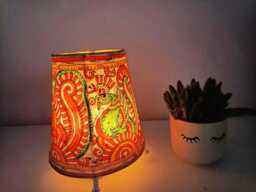 Hand Painted Leather Peacock Lampshade Boho Table Or Floor Lamp - thumbnail 1