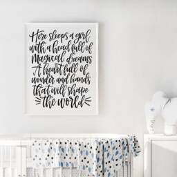 Here Sleeps A Girl Nursery Wall Decor, Digital Quotes & Sayings, Modern Prints, Printable Art - thumbnail 2