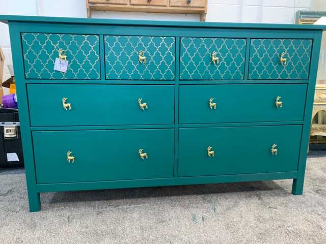 Large Painted Chest Of Drawers Merchant Teal Blue Gold Moroccan Elephant Handles - image 1