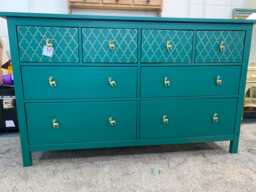 Large Painted Chest Of Drawers Merchant Teal Blue Gold Moroccan Elephant Handles