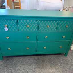 Large Painted Chest Of Drawers Merchant Teal Blue Gold Moroccan Elephant Handles - thumbnail 2