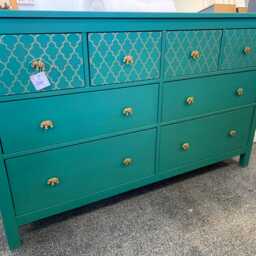 Large Painted Chest Of Drawers Merchant Teal Blue Gold Moroccan Elephant Handles - thumbnail 3