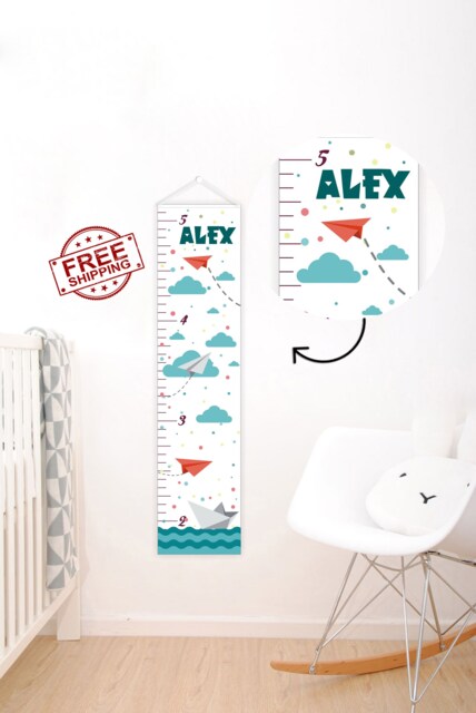 Nautical Kids Height Ruler Canvas Growth Chart Nursery Ruler Custom Growth Chart Nursery Decor Sea - image 1