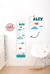 Nautical Kids Height Ruler Canvas Growth Chart Nursery Ruler Custom Growth Chart Nursery Decor Sea - thumbnail 1