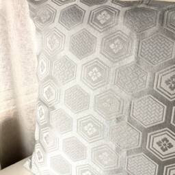 White & Silver Decor Pillow Cover, Brocade Case, Japanese Obi Brocade, Sofa Bedding, Japan Throw Kimono Cushion - thumbnail 3