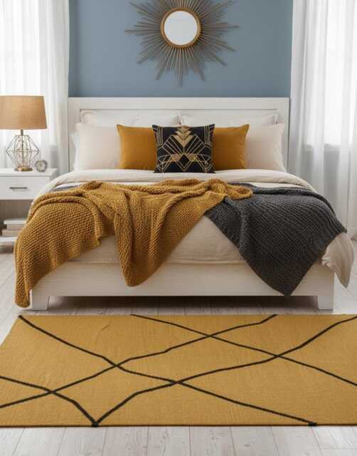 Handmade Mustard Wool Rug Modern Geometric Flatweave Kilim - image 1