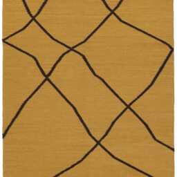 Handmade Mustard Wool Rug Modern Geometric Flatweave Kilim - thumbnail 2