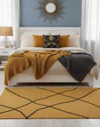 Handmade Mustard Wool Rug Modern Geometric Flatweave Kilim - thumbnail 1