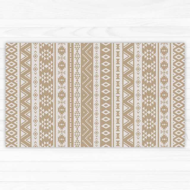 Beige Vinyl Floor Mat With Geometric Pattern. Area Rug An Eclectic Ethnic Design. Kitchen Mat, Printed PVC - Art Mat - image 1