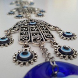 Three Hamsas Wall Hanging - Hand Of Fatima With Turkish Evil Eye Boho Decor, Protection Charm, Housewarming Gift - thumbnail 2