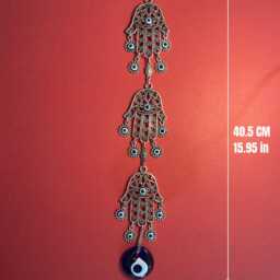 Three Hamsas Wall Hanging - Hand Of Fatima With Turkish Evil Eye Boho Decor, Protection Charm, Housewarming Gift - thumbnail 4